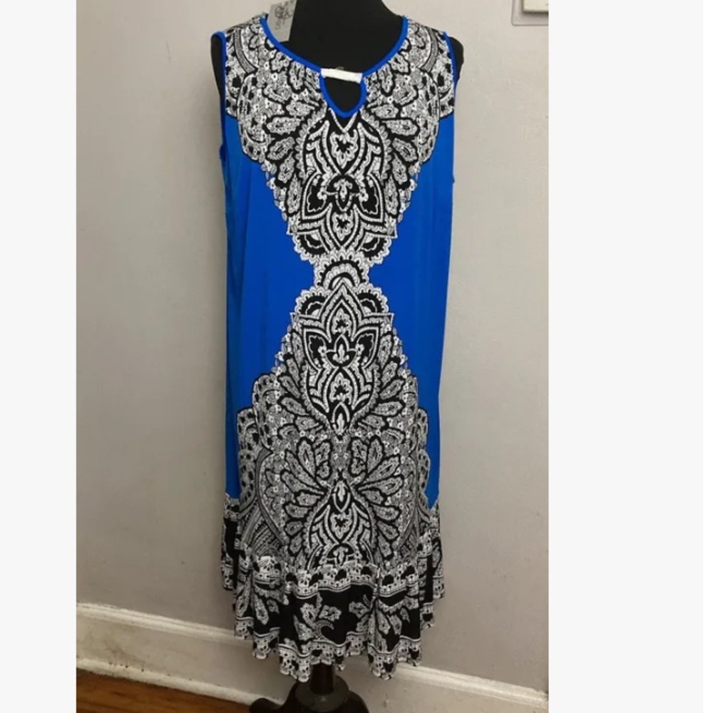 7-29 Catherines Blue dress Shift 1x 18w 20w Paisley Embellished Ruffle NWT